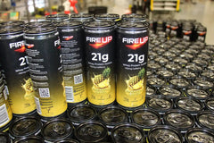 Fire Up Pineapple Crush cans on the pallet at the brewery